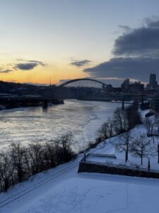 Frozen Pittsburgh River view from ETC 5th floor corridor