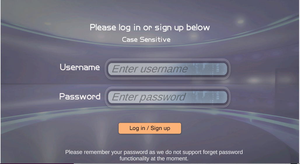 Log in screen