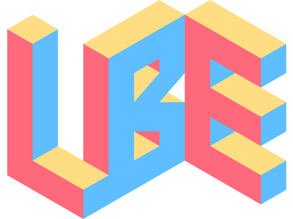 A bright primary colored logo that has the initials LBE in isometric 3D block text.